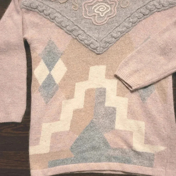 M.J. CARROLL Silk Angora Lambswool pink gray beige cream tunic sweater VINTAGE M - Picture 2 of 13